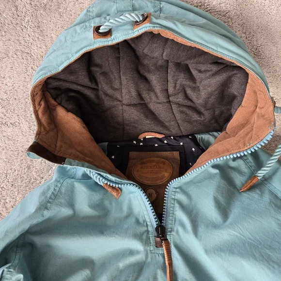 Naketano Benflicker Womens M Blue Teal Anorak Hooded Pullover Jacket Half Zip - Picture 3 of 16